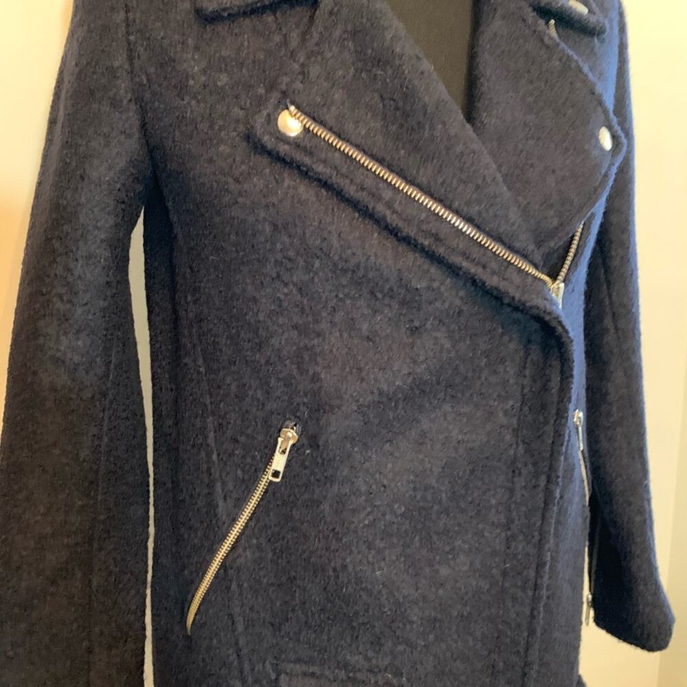 The Kooples navy blue wool blend moto biker coat size 34 or Extra Small XS - Picture 15 of 16